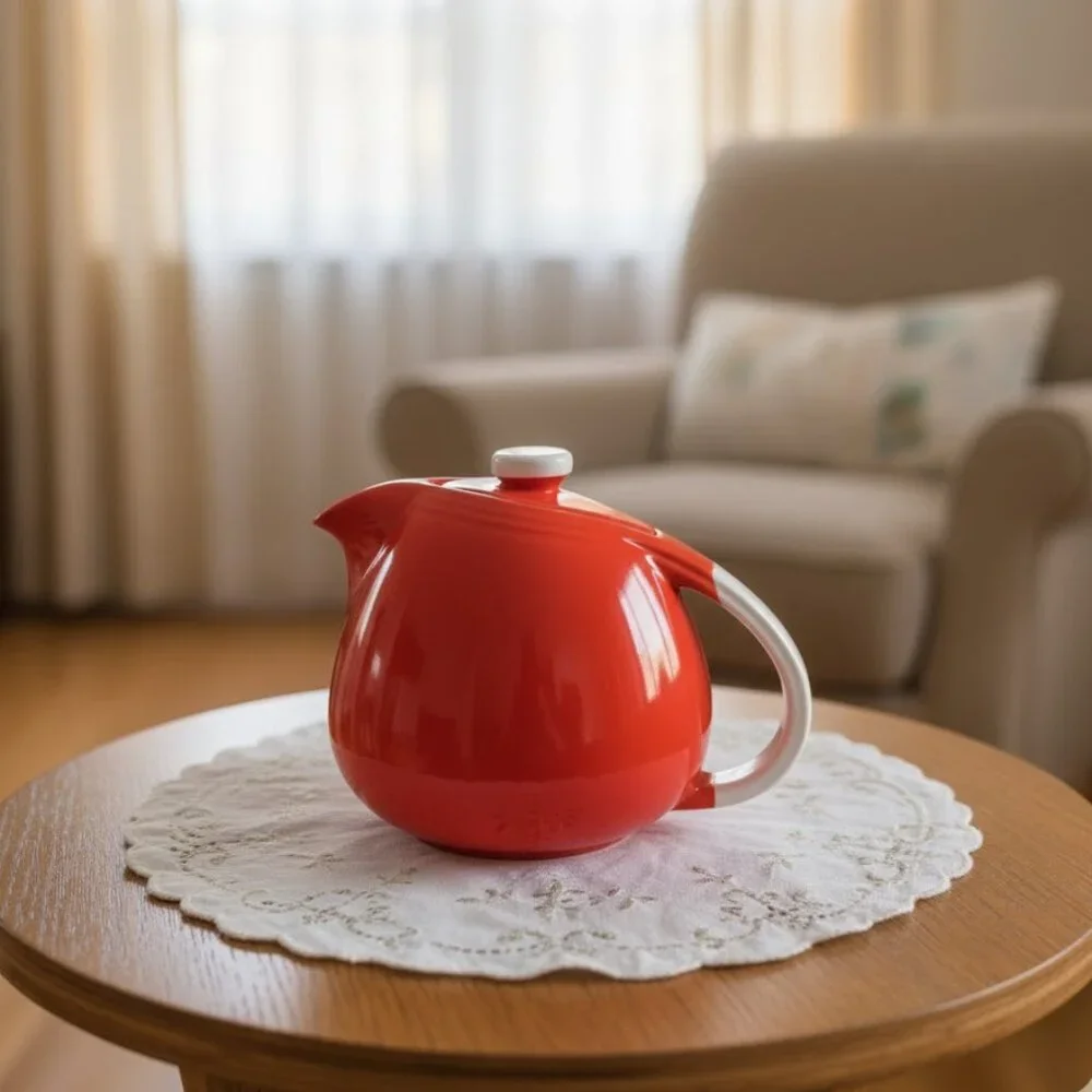 1940 Hall Vintage Superior Quality Red Glazed Sani Grid Teapot, 5